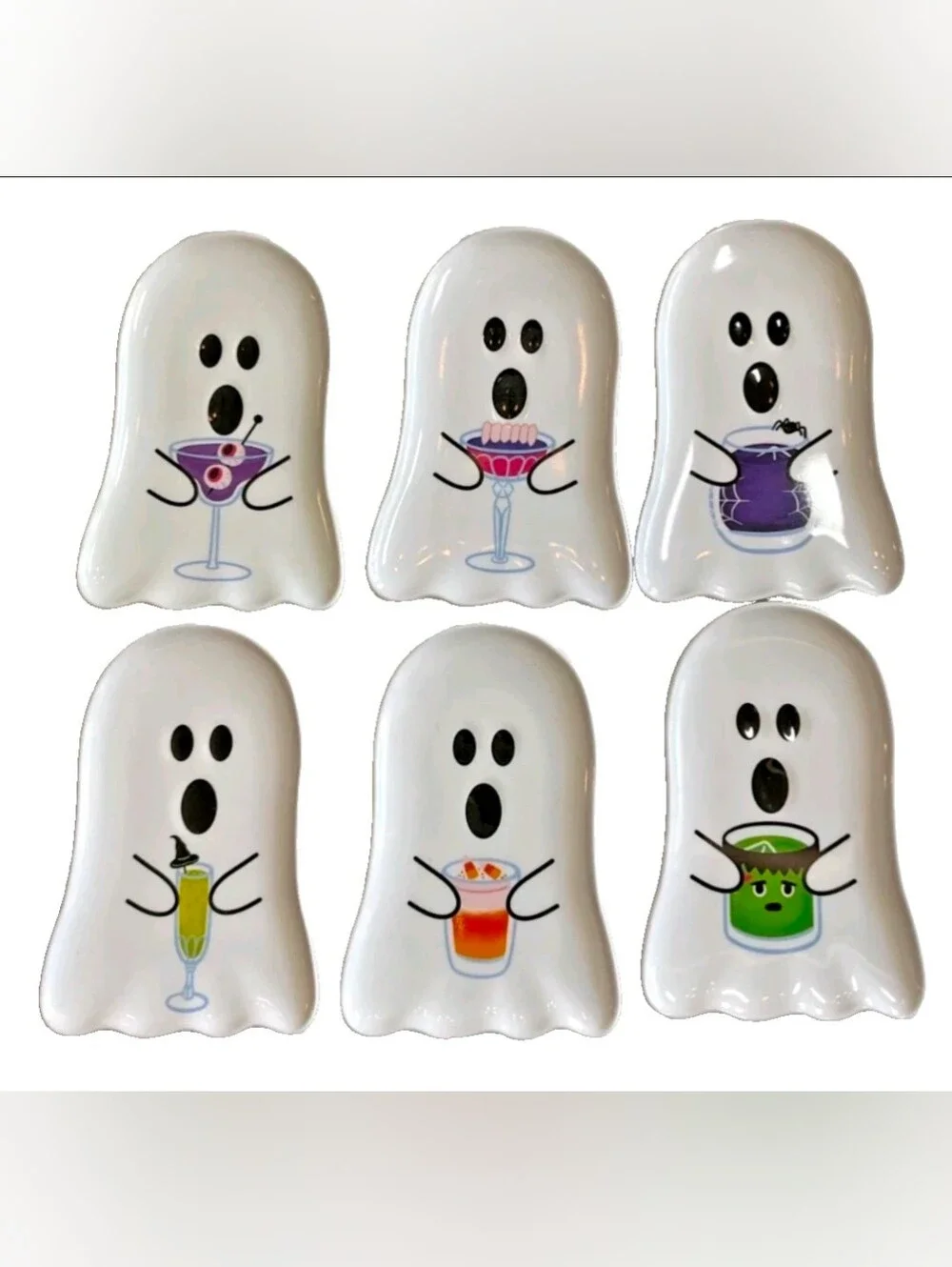 White Ghost Appetizer Plates - Halloween Party Set Of 6